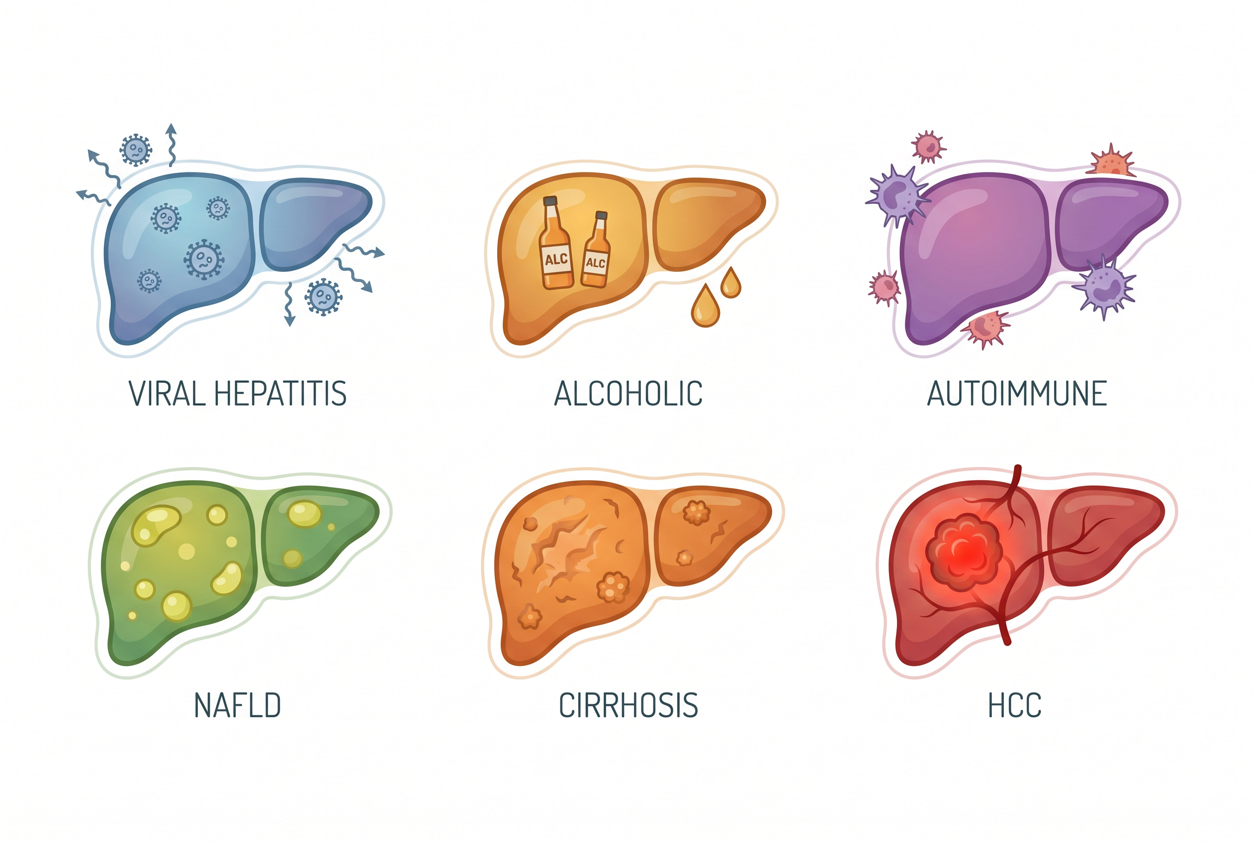 Six liver diseases visual overview